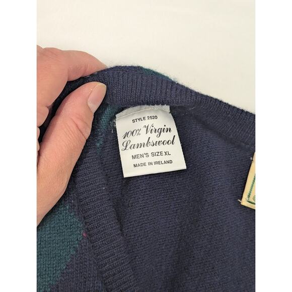 Vintage LL Bean Wool Sweater Vest Argyle Blue XL Ireland Lambswool Scotland - Picture 4 of 7